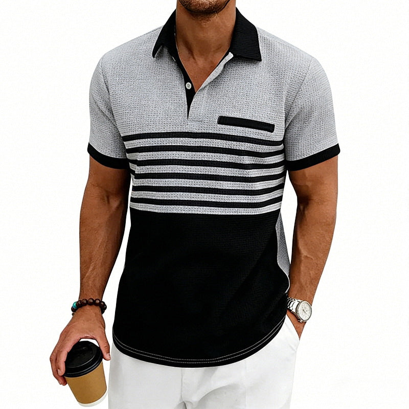Men's Jacquard Polo with Block Stripes, Chest Cover and Cotton Mix Mune Fashion
