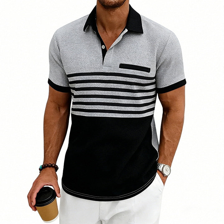 Men's Jacquard Polo with Block Stripes, Chest Cover and Cotton Mix Mune Fashion