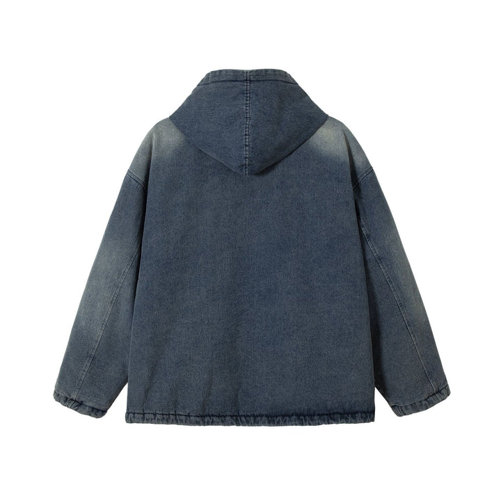 Men's Washed-Denim Hoodie in Oversized Look with Checked Lined Hood Mune Fashion