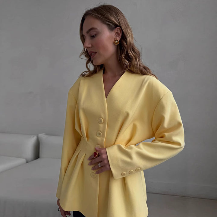 Women's Fitted Blazer with Pleats and Flared Peplum Dress