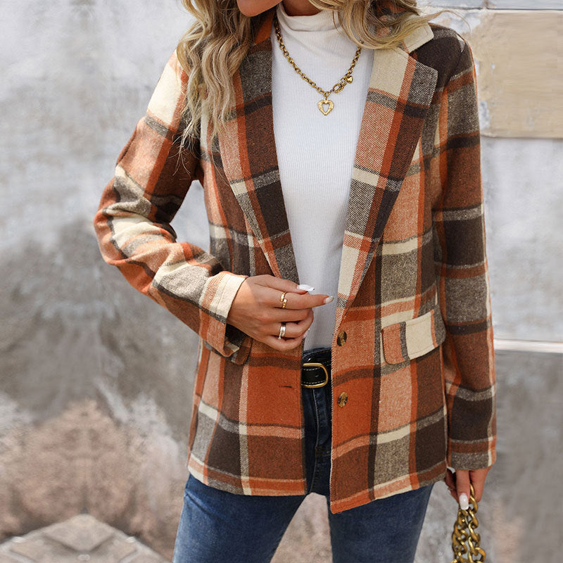 Women Plaid Blazer Mune Fashion