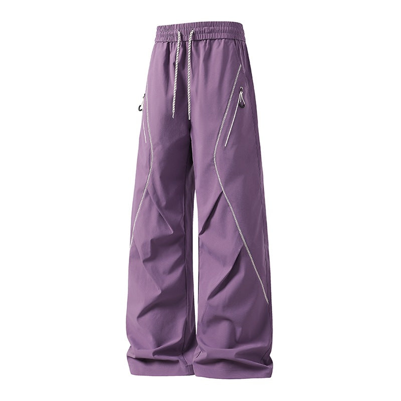 Men's Loose Utility Jogging Pants made of Functional Nylon with Drawstring, Zipper Pockets & Contrast Stitching Mune Fashion