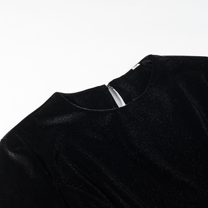 Women's velvet t-shirt with asymmetric lace hem and slit detail Mune Fashion