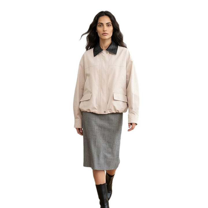 Women's oversized transitional jacket with braided collar and patch flap pockets Mune Fashion
