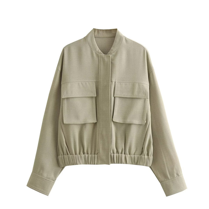 Women nan tailored bomber jacket with elastic hem, shirt collar and back yoke Mune Fashion