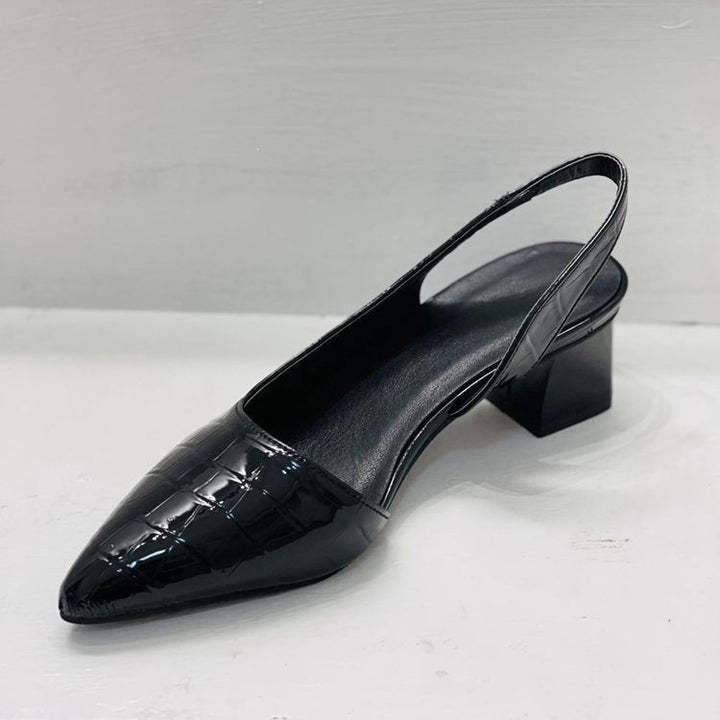 Damen Slingback-Pumps mit spitzer Kappe, Krokoprägung und mittlerem Blockabsatz Mune Fashion
