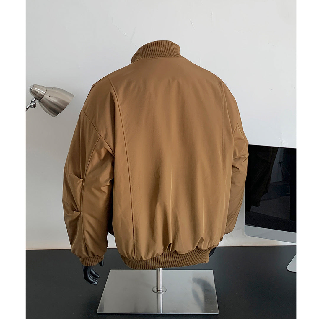 Men's Oversized Quilted Bomber with High Ribbed Collar Construction and Hidden Zipper Mune Fashion