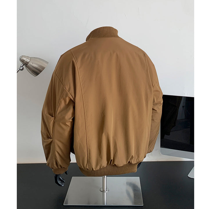 Men's Oversized Quilted Bomber with High Ribbed Collar Construction and Hidden Zipper Mune Fashion