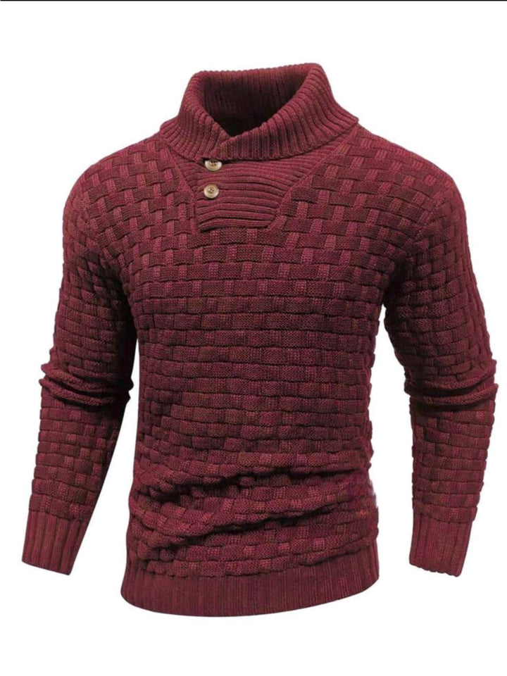 Men's structured knit sweater with high collar and decorative button placket Mune Fashion