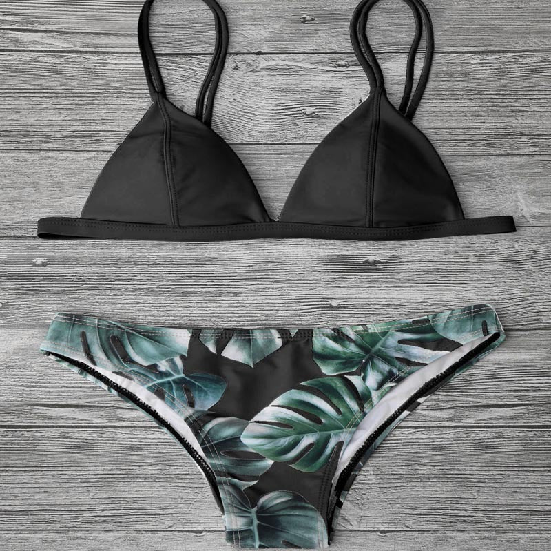 Ladies triangle bikini with trendy leaf pattern Mune Fashion