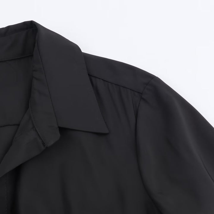 Women's maxi dress in shirt blouse style with tied belt and flared A-line skirt Mune Fashion