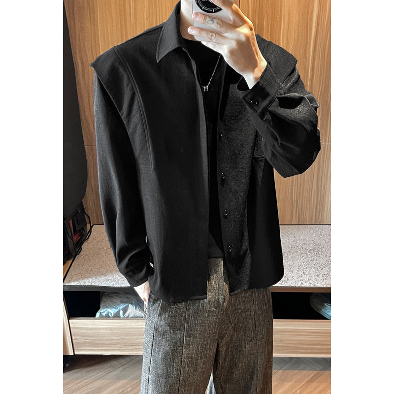 Men's Loose Fit Overshirt Jacket made of Linen Mix with Shirt Collar Mune Fashion