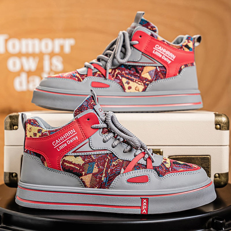 Women’s fashionable high-top platform sneaker with woven tapestry pattern, padded ankle collar and cushioning EVA sole Mune Fashion