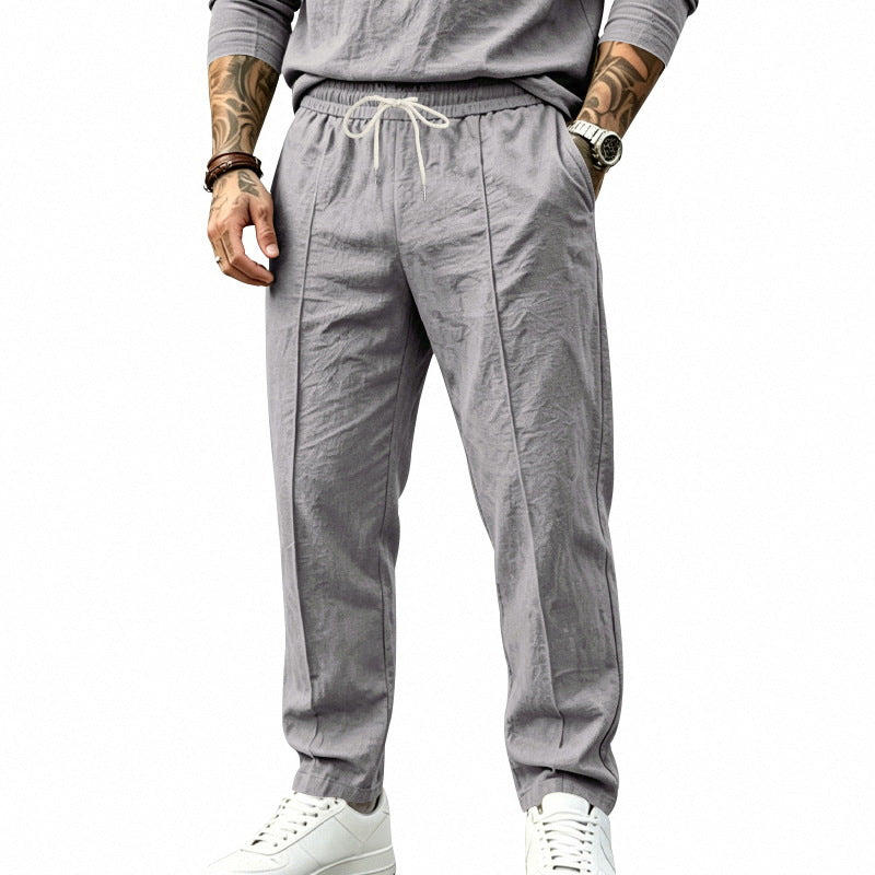 Men's Lightweight Pleated Jogging Pants with Elastic Waistband and Drawstring Mune Fashion