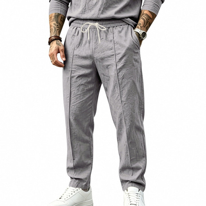 Men's Lightweight Pleated Jogging Pants with Elastic Waistband and Drawstring Mune Fashion