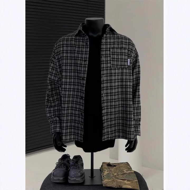 Men's Casual Checkered Long Sleeve Shirt Mune Fashion