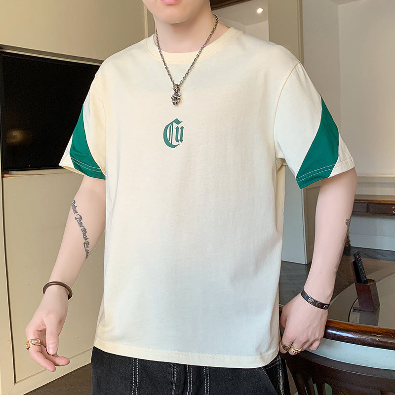 Men's Oversized Cotton T-Shirt with Contrast Sleeves and Gothic Logo Mune Fashion