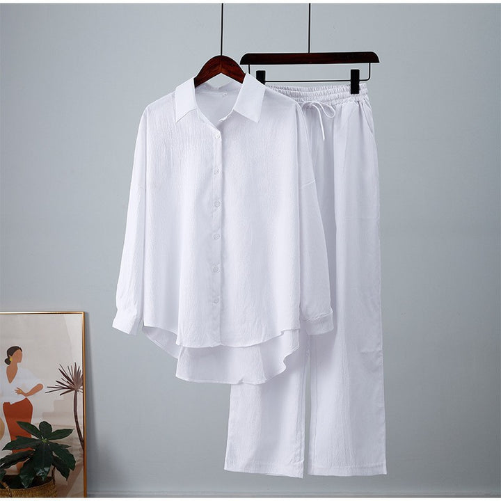 Women's relaxed two-piece lounge set with oversized shirt and elastic waistband pants Mune Fashion