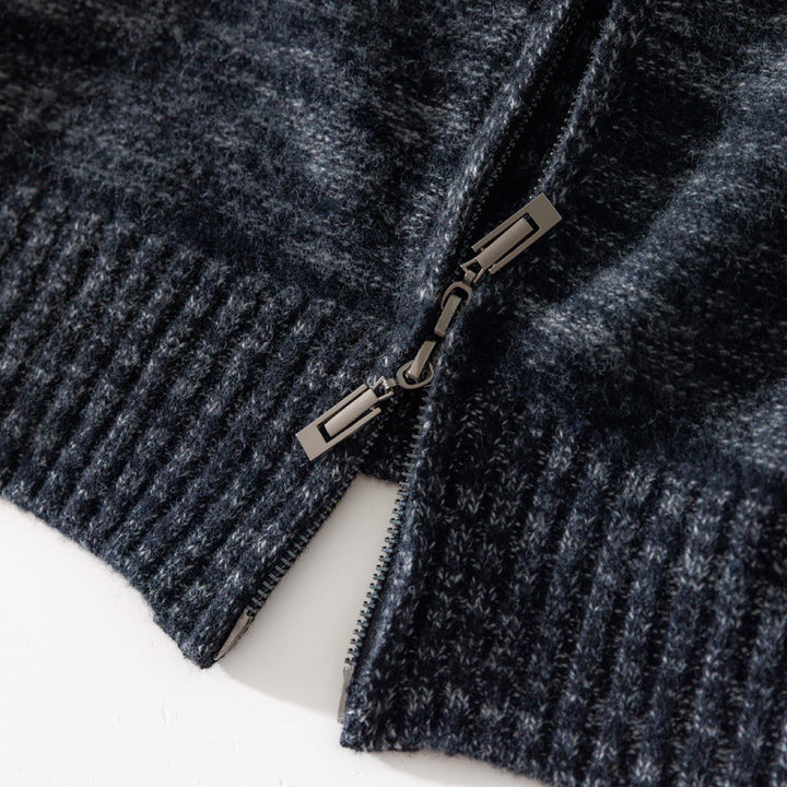 Men's Casual Zip Mock Neck Sweater made from Wool Blend with Brushed Mohair Look and Stand-up Collar Mune Fashion