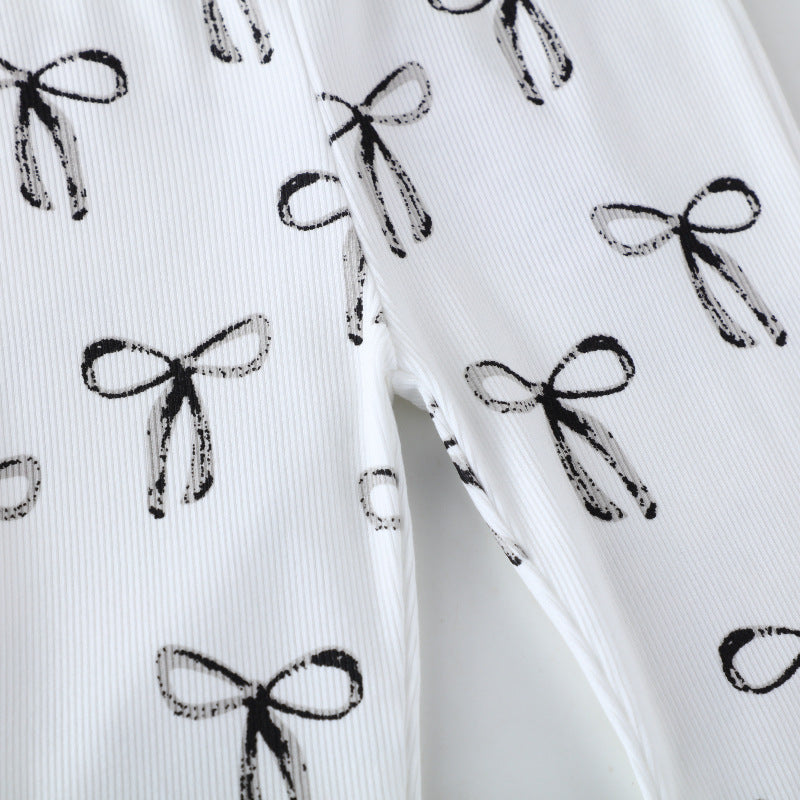 Girls flared leggings with sweet bow motif Mune Fashion