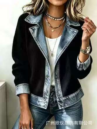 Women's Fashionable Denim Mix Blazer Mune Fashion