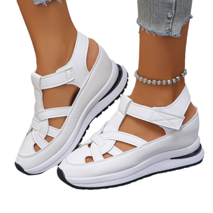 Ladies' sporty platform sandal with braided strap design, adjustable Velcro closure, and padded comfort sole Mune Fashion