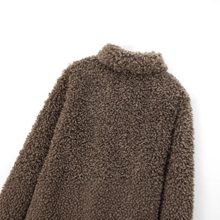 Women's Oversized Faux Fur Teddy Jacket with Shawl Collar and Lined Interior Mune Fashion