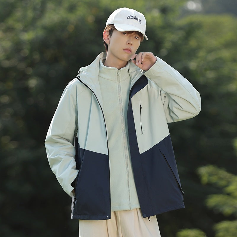 Men's Two-Tone Wind and Water-Repellent Softshell Jacket with Hood Mune Fashion