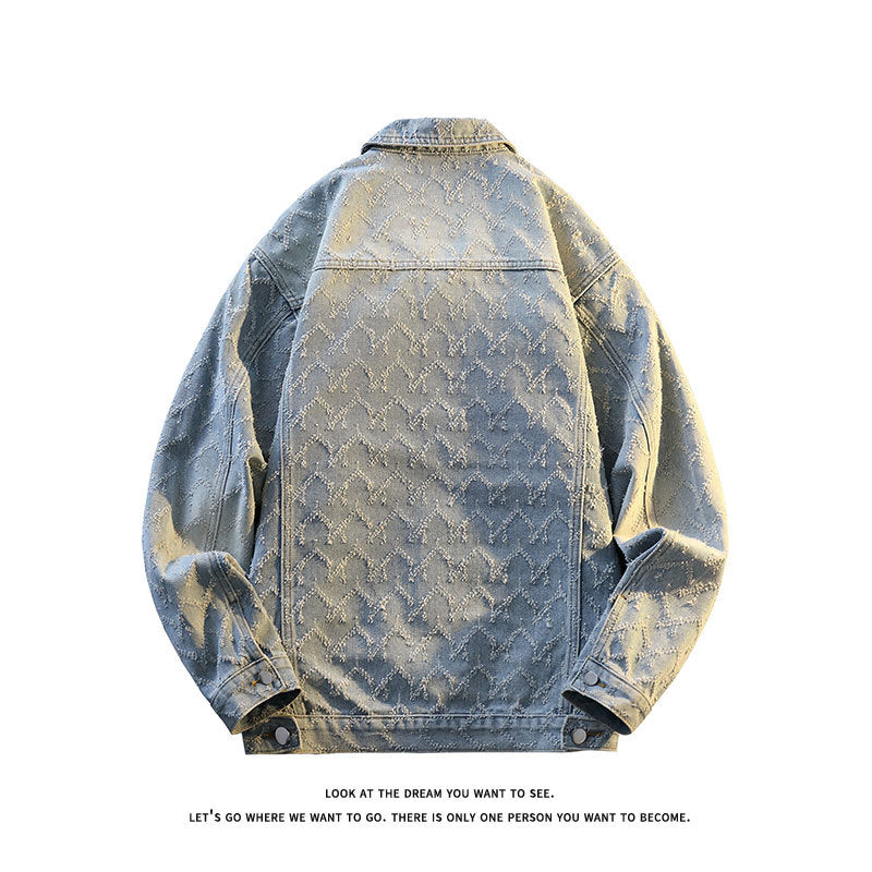 Men's Oversize Denim Jacket with Quilted Allover Pattern and Chest Pockets Mune Fashion