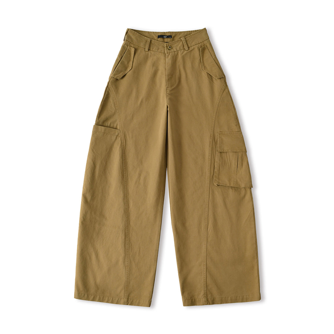 Women's Cropped Cargo Pants with High Waist, Wide Leg, and Flap Pockets Mune Fashion