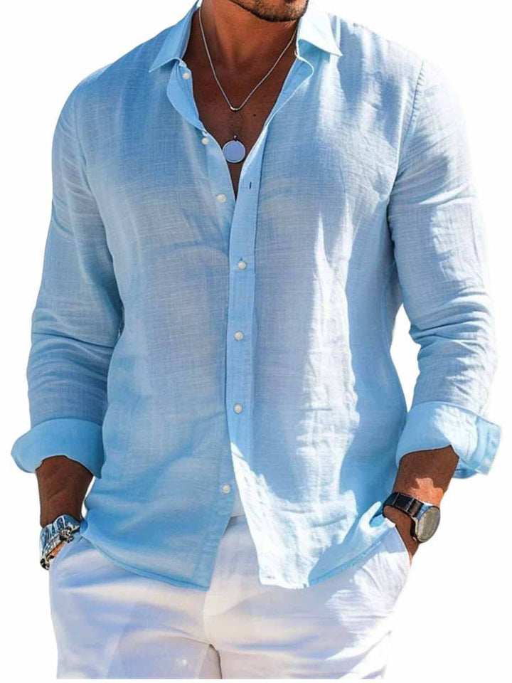 Men's structured linen shirt with open collar, lightweight texture and casual-tailored fit Mune Fashion