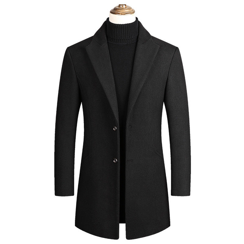 Men Tailored Wool Blend Coat with Notch Lapel and Two-Button Closure Mune Fashion