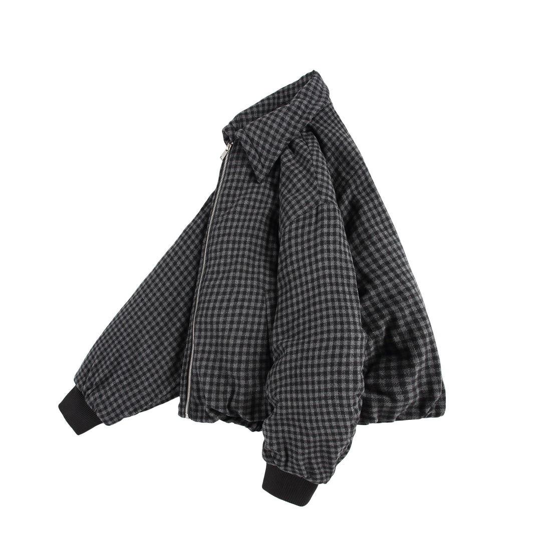 Unisex Boxy-Check Quilted Jacket with Zipper and Elastic Hem Mune Fashion