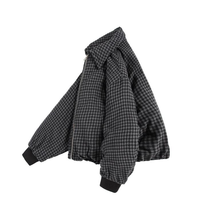 Unisex Boxy-Check Quilted Jacket with Zipper and Elastic Hem Mune Fashion