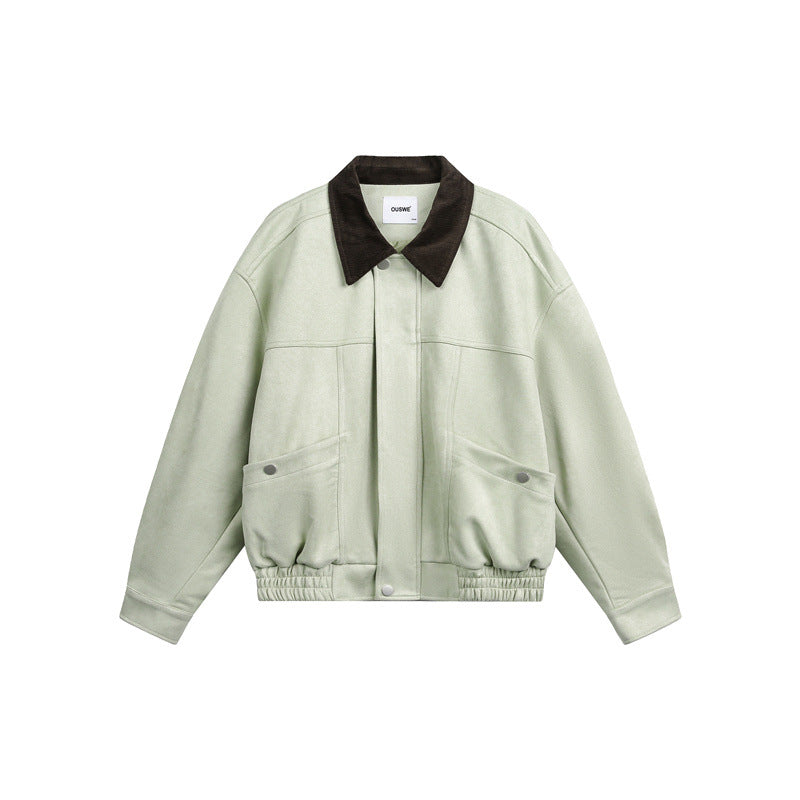 Unisex Short Cropped Boxy Blouson Jacket with Cord Collar and Elastic Waist Mune Fashion
