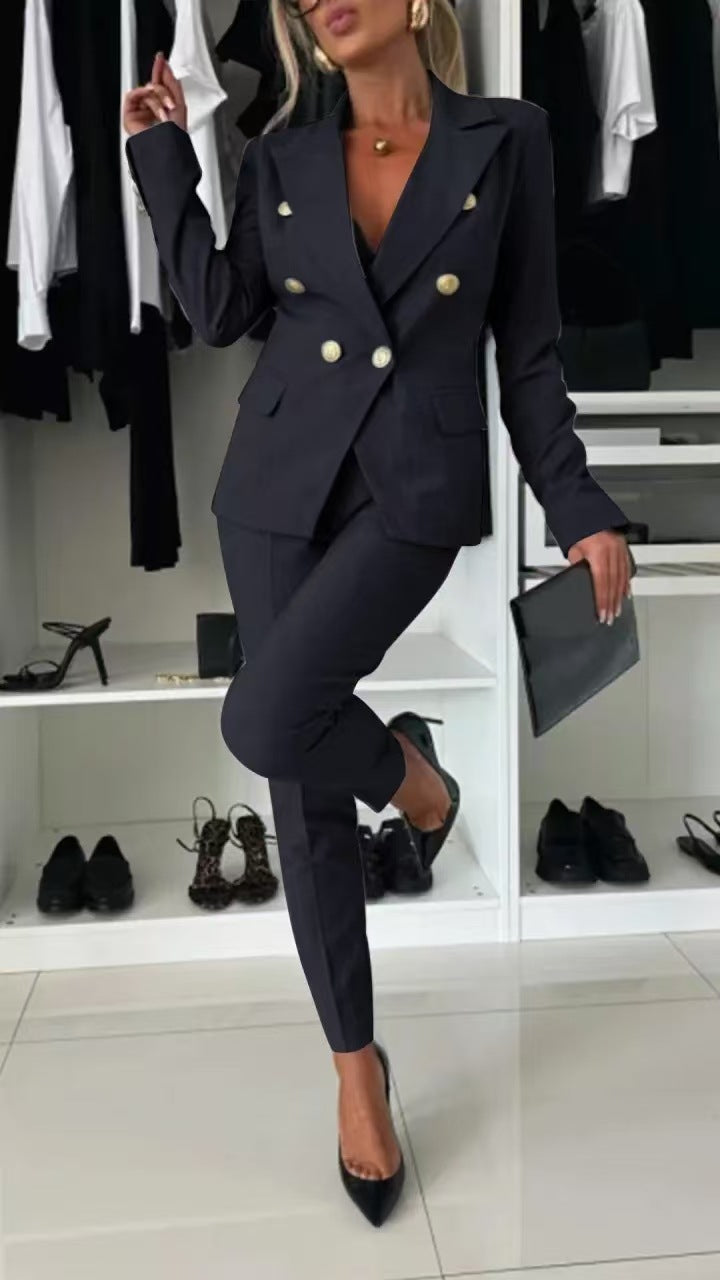 Women's double-breasted tailored pantsuit with slim pants Mune Fashion