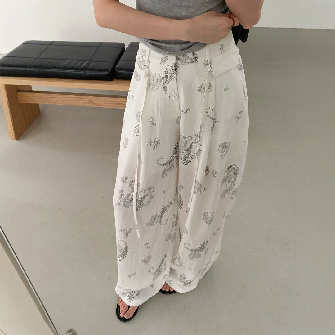 Damen Weite Leinenhose mit Paisleymuster Mune Fashion