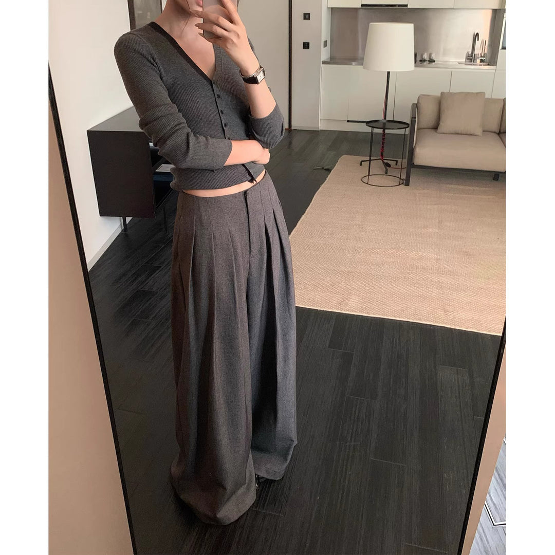 Ladies Elegant Wide High-Waist Trousers Mune Fashion