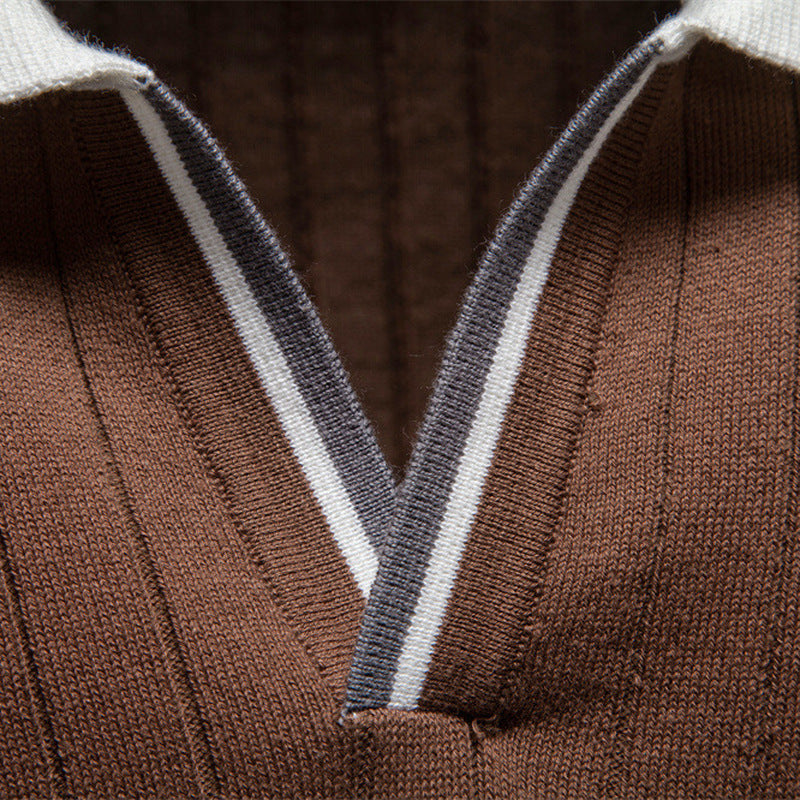 Men's short-sleeved fine knit polo with Kent collar and ribbed structure Mune Fashion