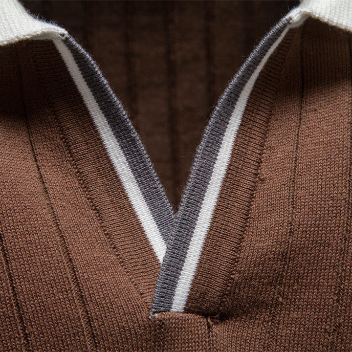 Men's short-sleeved fine knit polo with Kent collar and ribbed structure Mune Fashion