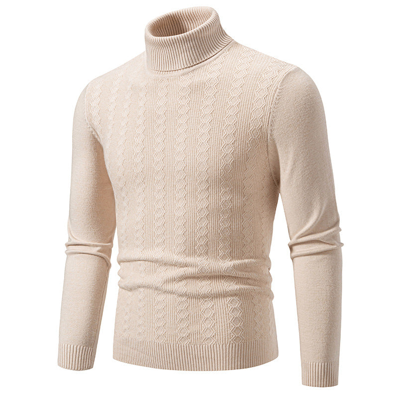 Men's fine turtleneck sweater made of fine knit with cable pattern and narrow silhouette Mune Fashion