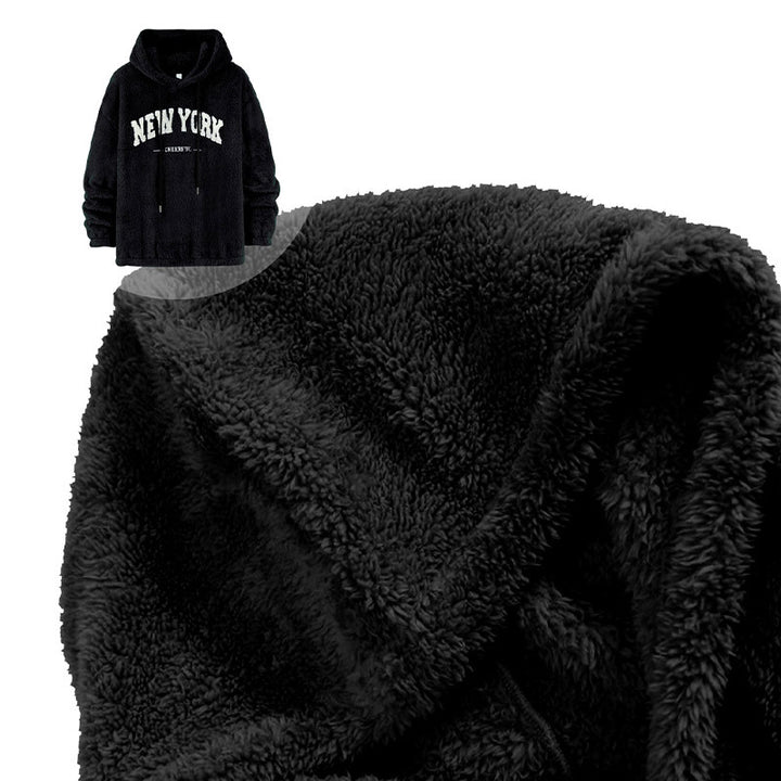 Unisex Cozy Teddy Fleece Hoodie with Chenille Lettering Mune Fashion