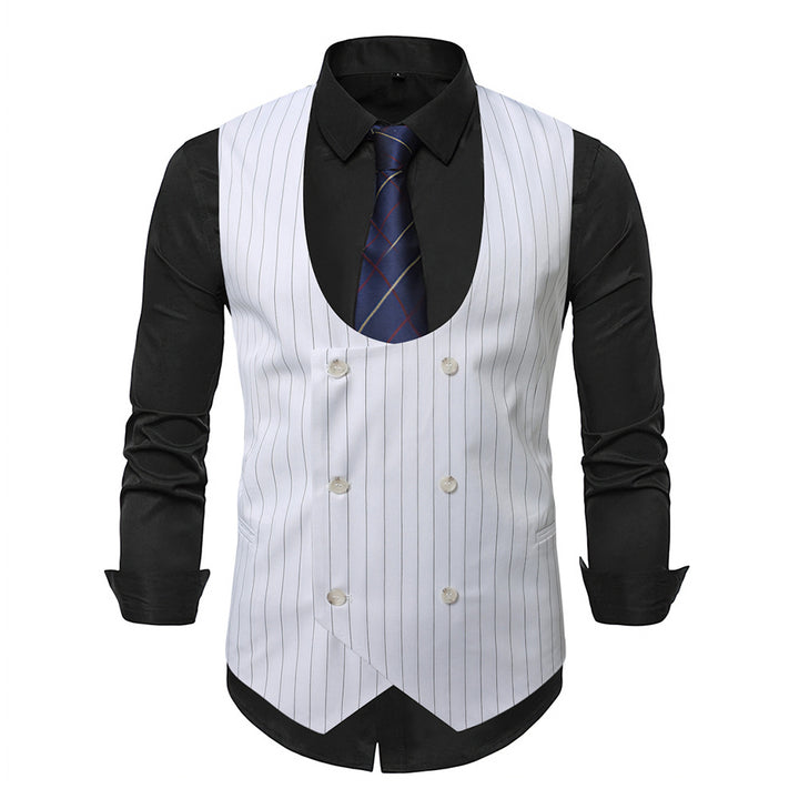 Men's double-button U-neck vest with pinstriped pattern and slim silhouette Mune Fashion