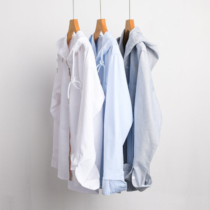 Men's Lightweight Hooded Shirt made of Cotton Blend with Long Zipper Placket and Chest Pocket Mune Fashion