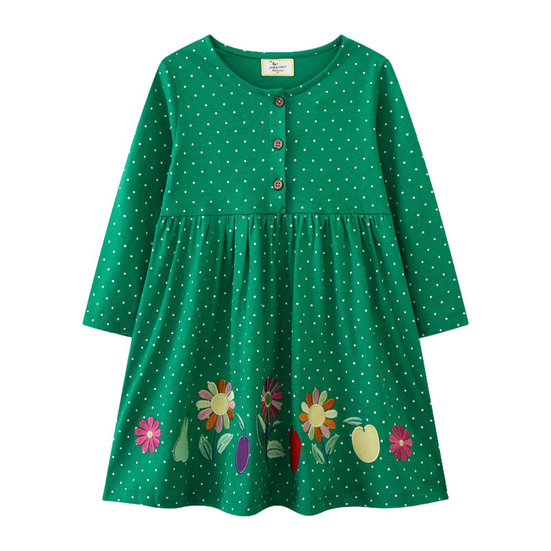 Girls cotton dress with colorful floral embroidery Mune Fashion