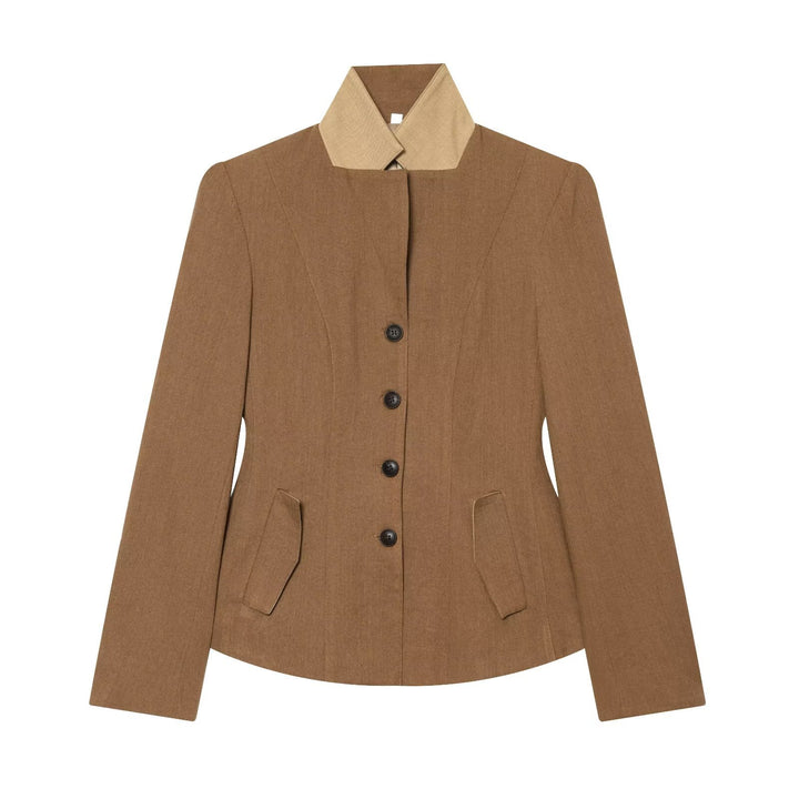 Women Tailored Blazer with Stand-up Collar Shaping Darts and Flap Pockets Mune Fashion