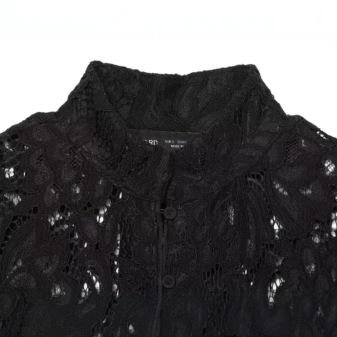 Women's Cropped Lace Jacket with Floral Allover Lace Design and Stand Collar