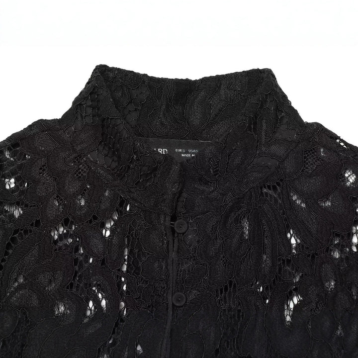 Women's Cropped Lace Jacket with Floral Allover Lace Design and Stand Collar
