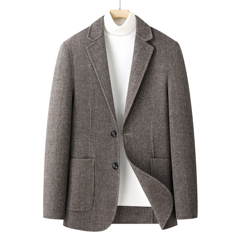 Men's Blazer Herringbone Wool Blend with Two-Button Closure and Patch Pockets Mune Fashion