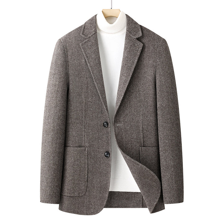Men's Blazer Herringbone Wool Blend with Two-Button Closure and Patch Pockets Mune Fashion